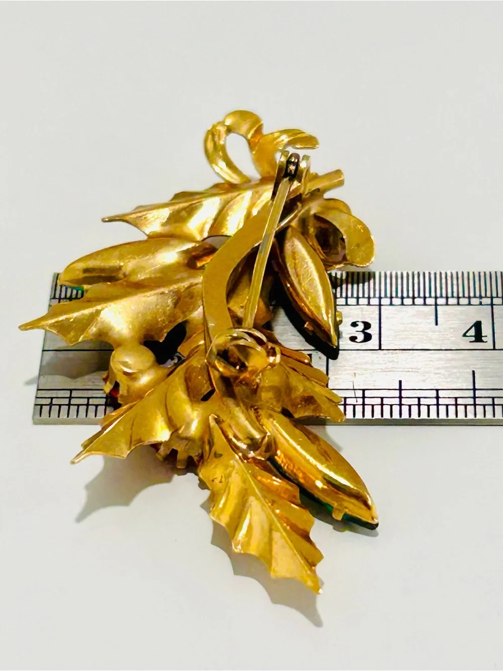 Vintage Christmas Brooch Holiday Holly Berries Brushed Goldtone Pin Back